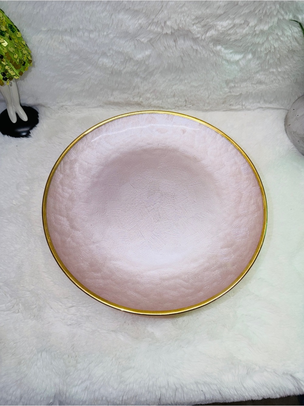 11” Elegant Pink Pedestal Art Deco Cake Plate w/ Gold Trim Baby Bridal Shower 💝